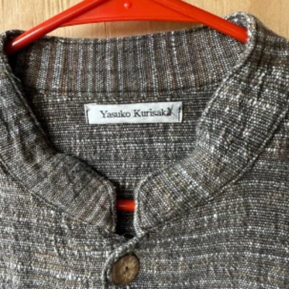 Yasuko Kurisaka Mandarin Button Down Blazer Tweed Boucle Brown Gray Jacket - Picture 3 of 7